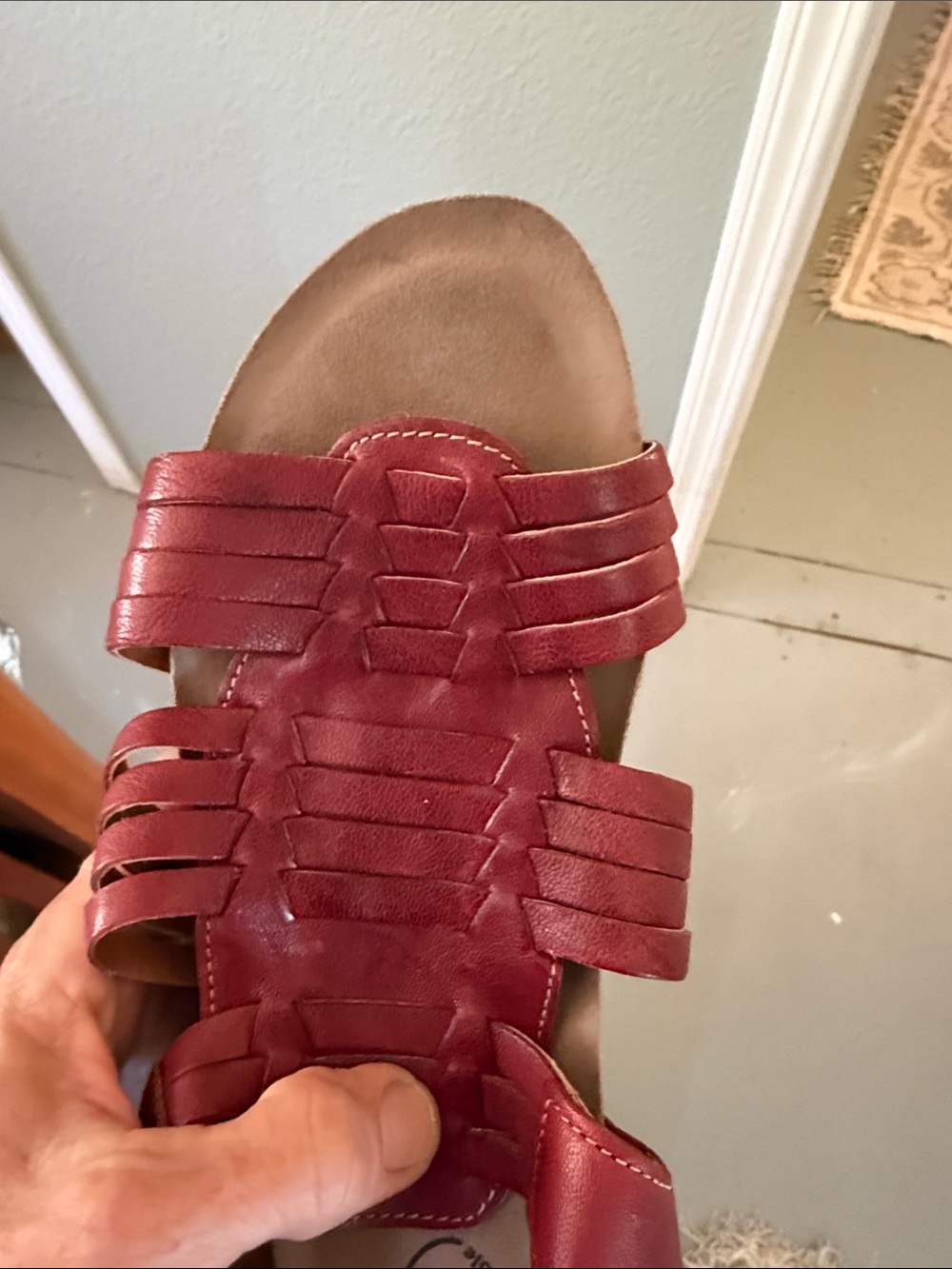 Taos Footwear Red Woven Leather Wedge Sandals - Picture 9 of 10